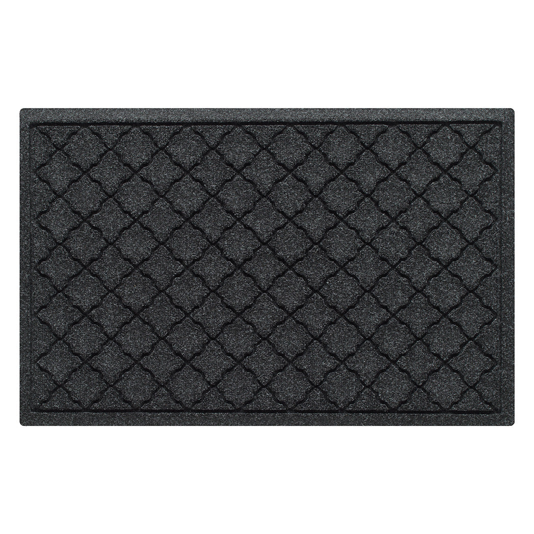 WaterHog 2x3 indoor/outdoor premium door mat with a deep grey, repeating quatrefoil design; an American-made mat.