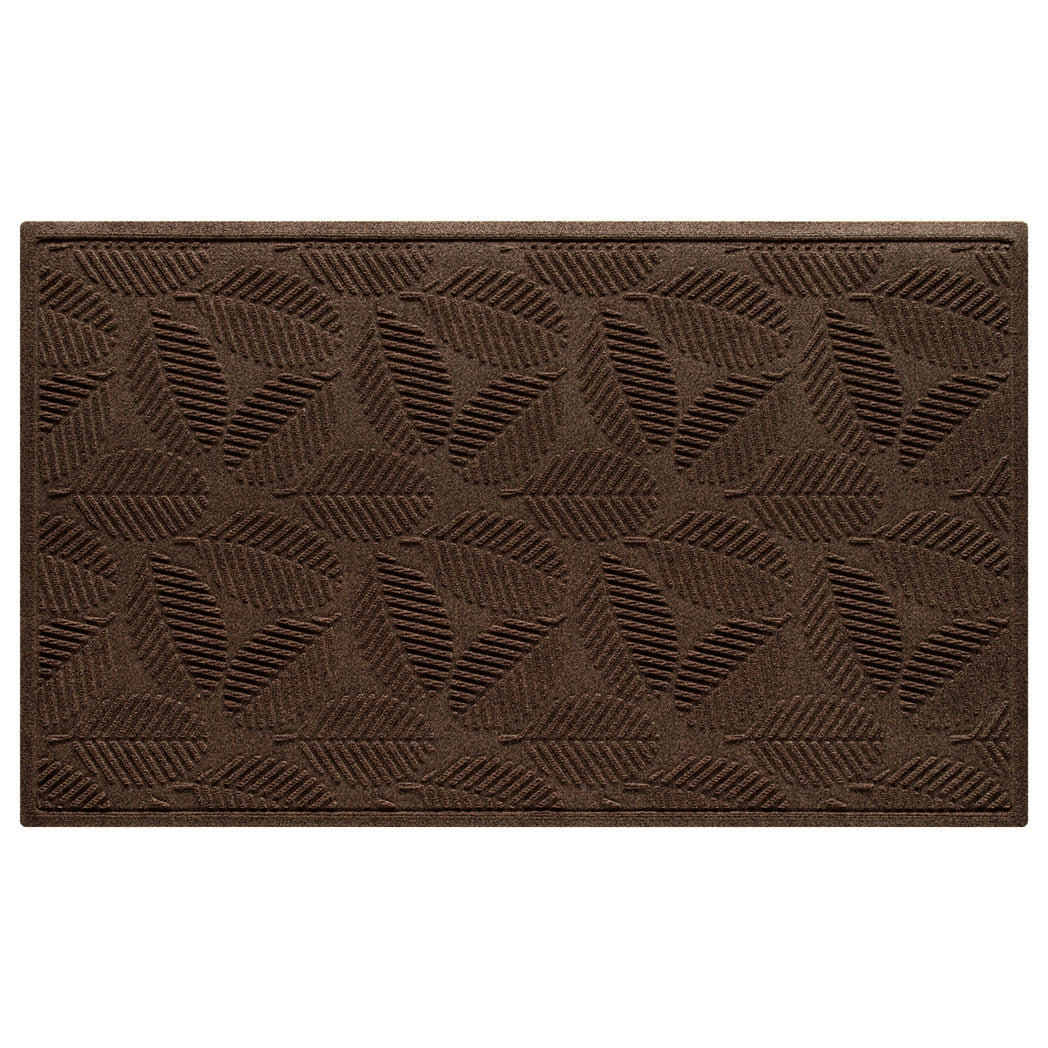 Authentic WaterHog 3x5 outdoor doormat in a dark earthy brown leafy design, stain-resistant surface, and incredibly durable backing.
