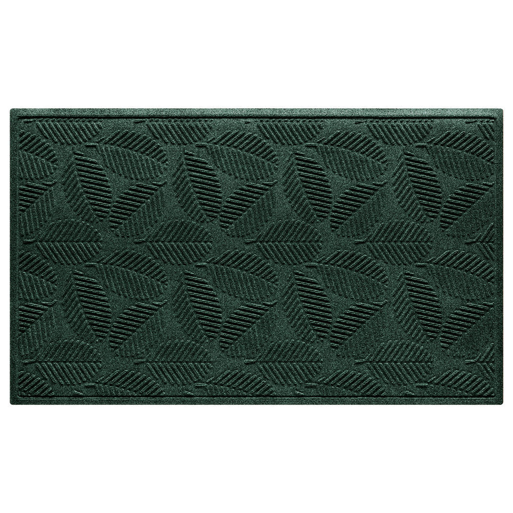 A large WaterHog large outdoor door mat with a deep green leafy design, an American-made mat.