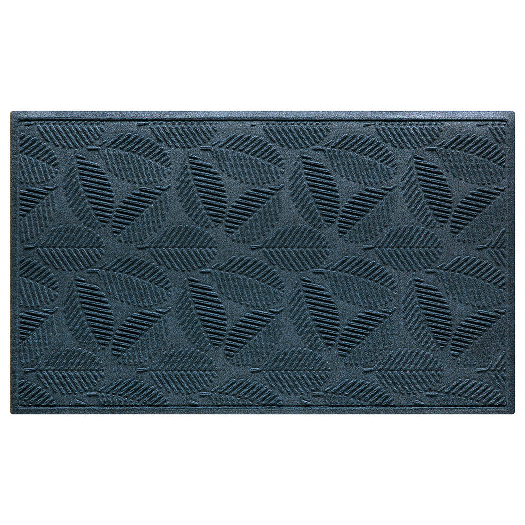 Quality WaterHog 3x5 outdoor door mat with a relaxed blue leafy design, fade-resistant, rugged surface.