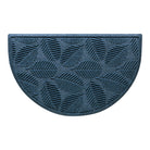Luxury WaterHog outdoor half-round doormat with a relaxed blue leafy design, and fade-resistant, rugged surface.