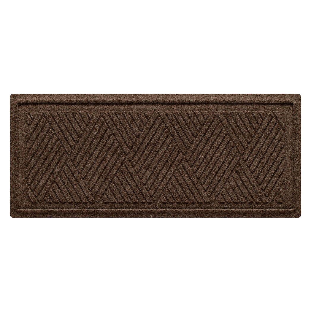 WaterHog Diamonds indoor/outdoor modern boot tray with a dark earthy brown crisscrossing linear, bi-level design.