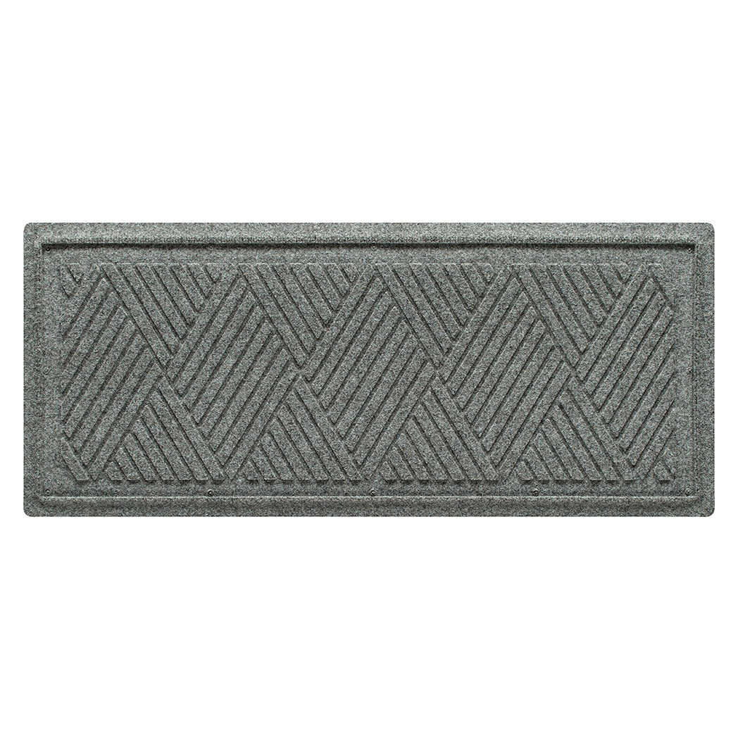 Overhead of a WaterHog Diamonds luxury boot tray in a light grey crisscrossing linear pattern.