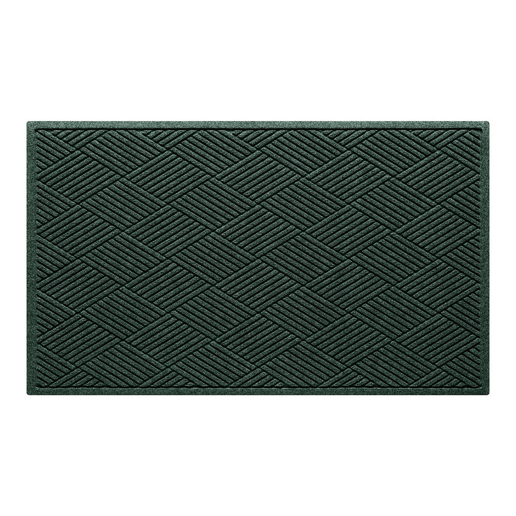 An authentic Diamonds large premium door mat with a deep green surface and crisscrossing linear pattern.