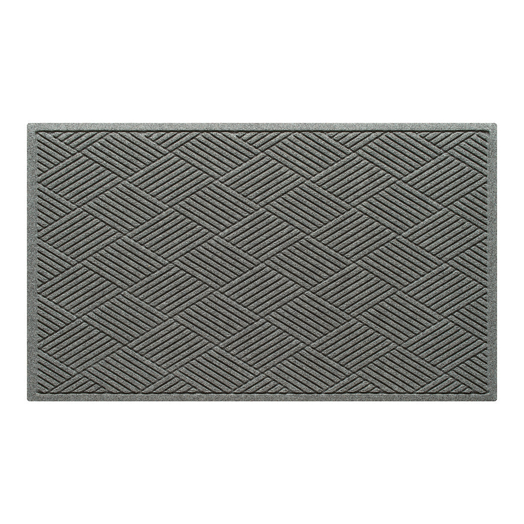WaterHog 3x5 indoor/outdoor doormat in a light grey surface and crisscrossing linear pattern.