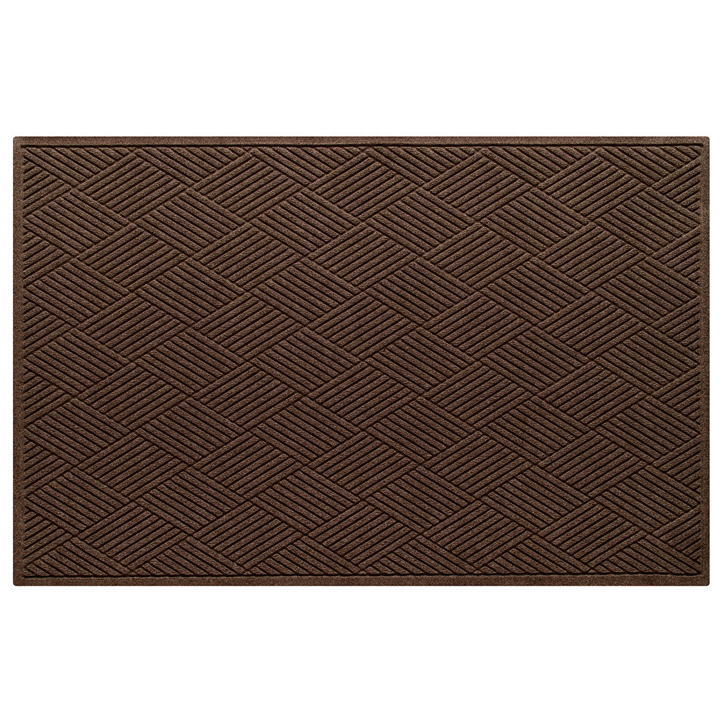 4x6 WaterHog Diamonds outdoor doormat in a dark earthy brown crisscrossing linear and eco-friendly, durable surface.