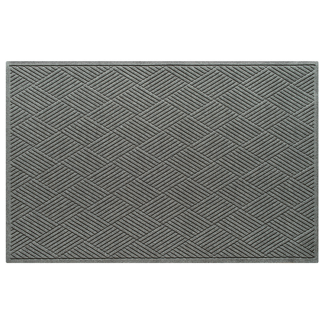 WaterHog 4x6 indoor/outdoor luxury doormat in a light grey repeating squares design; an American-made mat.