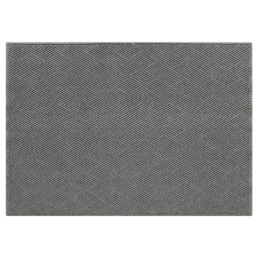 Medium grey all-weather doormat with a bi-level diamond textured pattern on a white background
