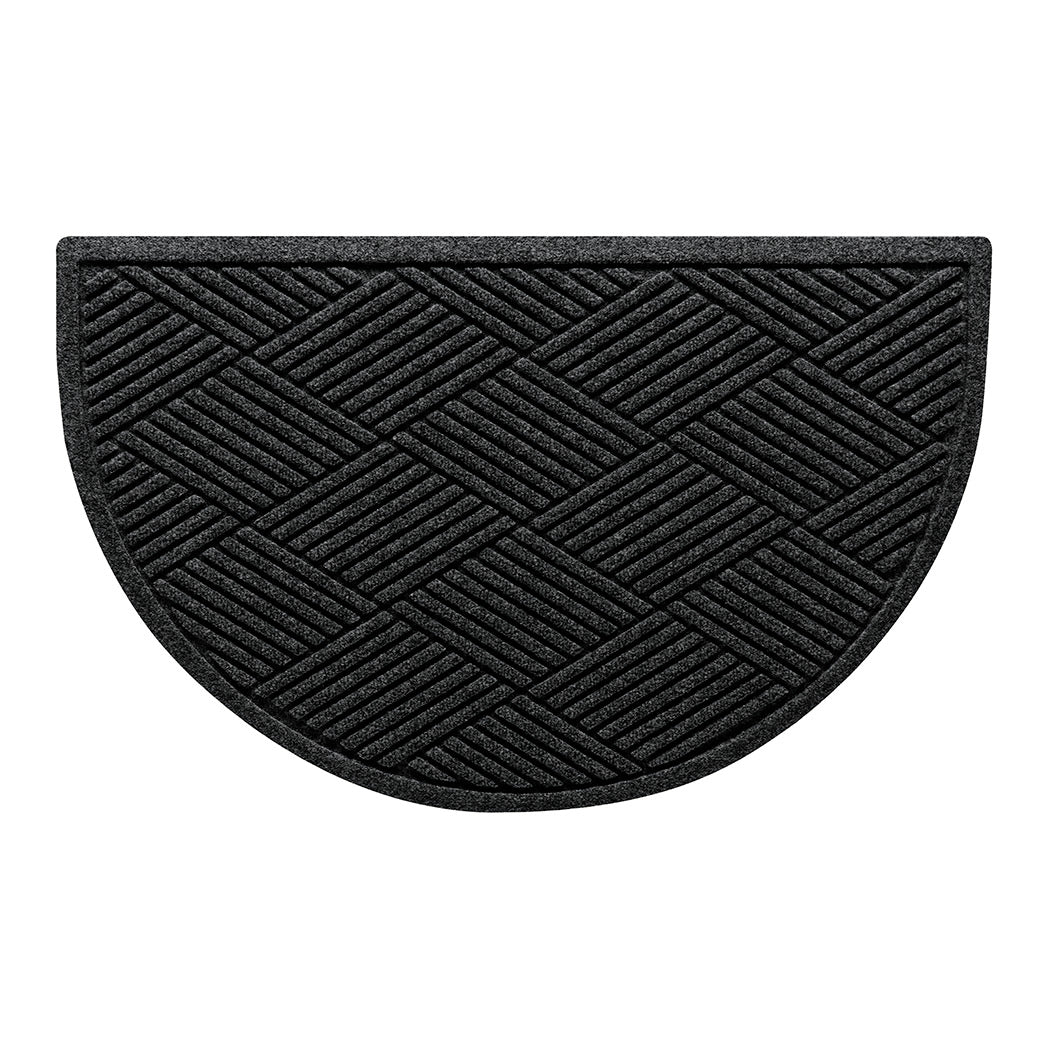 WaterHog Diamonds modern half-round doormat with a deep grey crisscrossing linear, bi-level design.