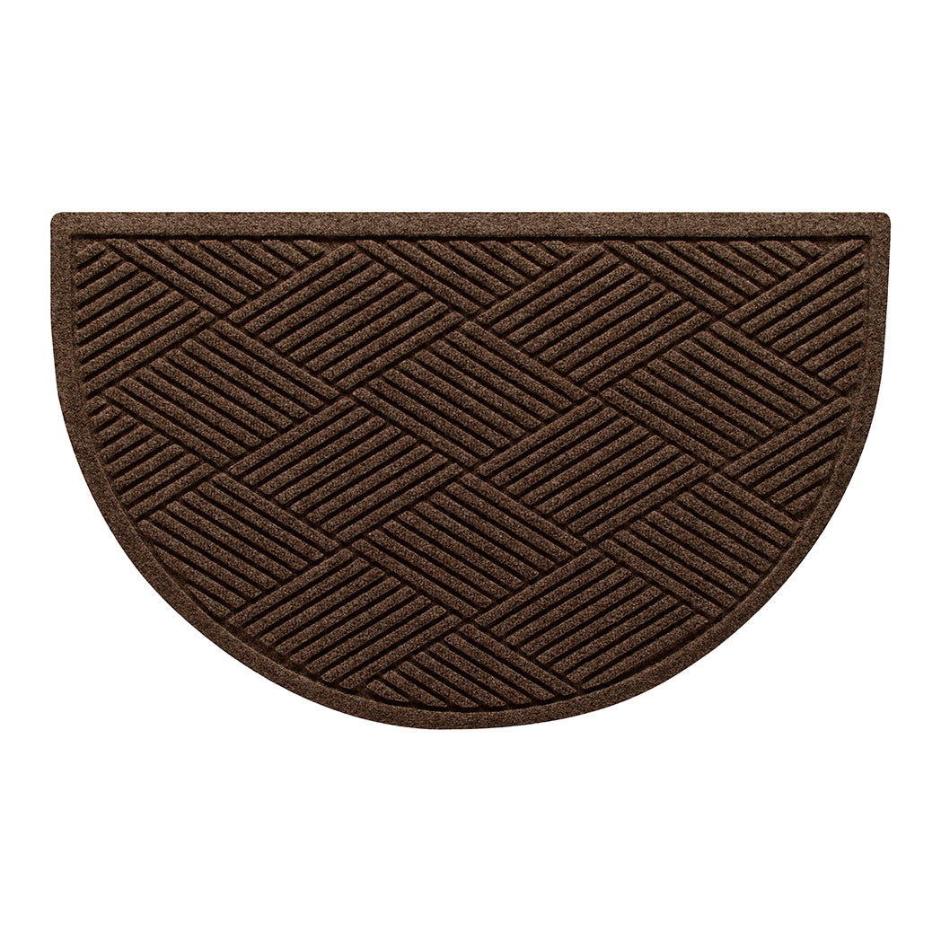 Diamonds WaterHog luxury half-round doormat in a dark earthy brown crisscrossing linear pattern.