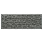 Overhead of a WaterHog 2x5 indoor/outdoor quality runner in a light grey crisscrossing linear and eco-friendly surface.
