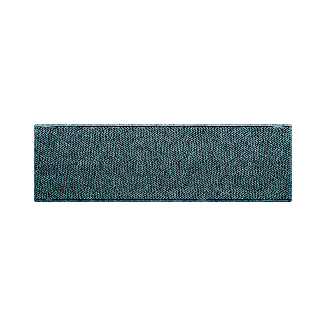 Bluestone colored, stain-resistant WaterHog runner doormat with bi-level surface and diamond background