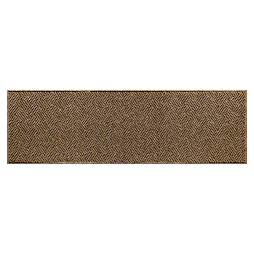 4x12 camel, dark tan, dark brown diamond pattern runner mat on a white background