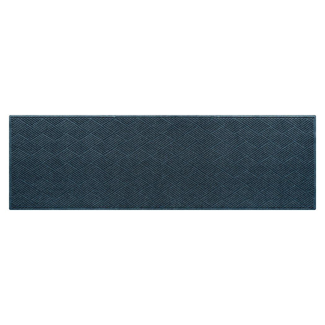4x12 navy blue diamond pattern runner mat on a white background