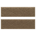 Overhead of a Pair of WaterHog Diamonds indoor/outdoor stair treads in a light tan surface and crisscrossing linear pattern.