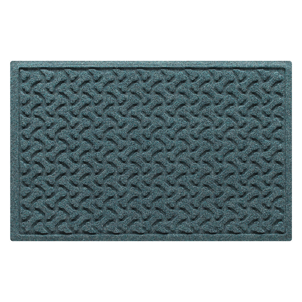 WaterHog Dog Bones 2x3 rugged doormat in a light blue/grey, water-resistant surface.