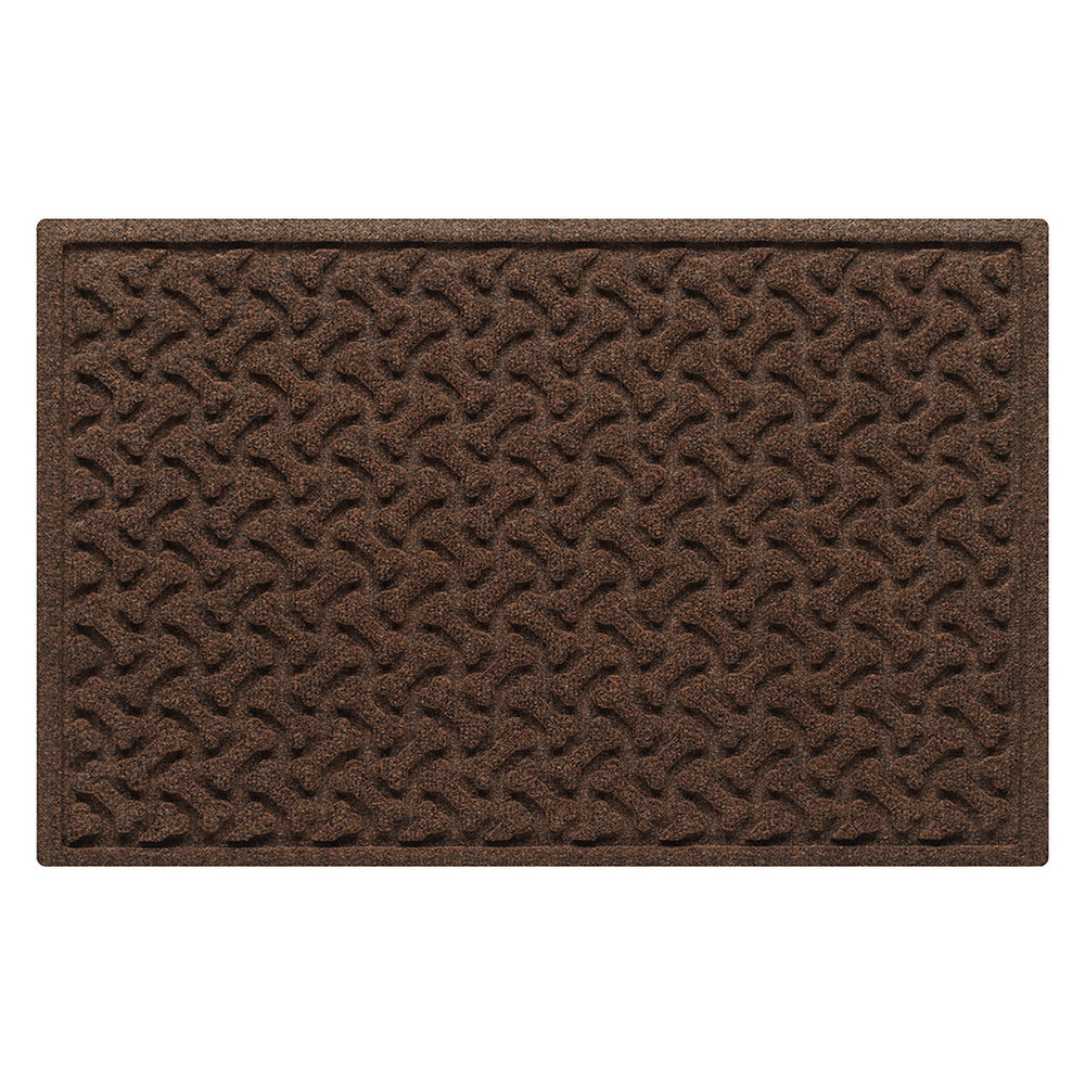 WaterHog Dog Bones medium-sized outdoor doormat with a dark earthy brown surface and repeating pet bones pattern.