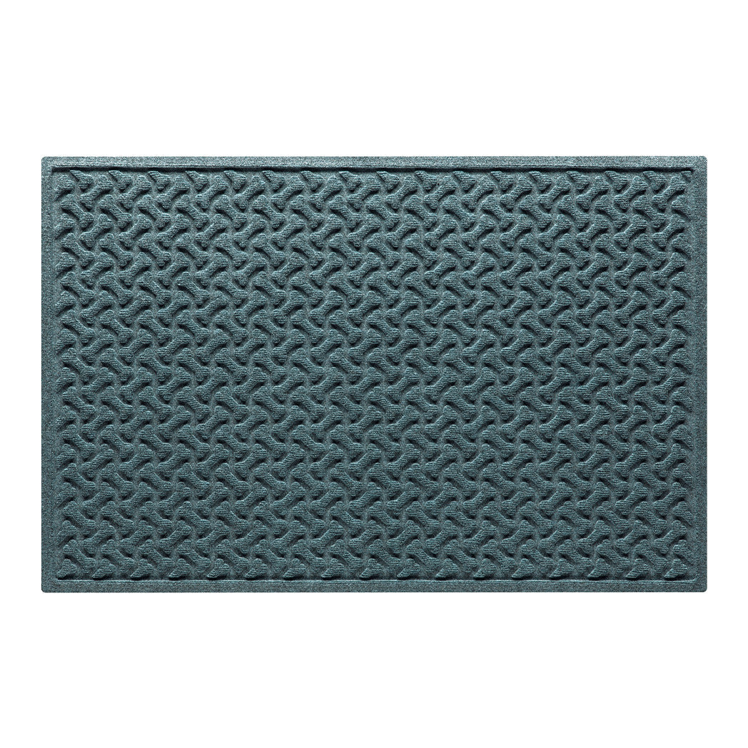 WaterHog Dog Bones 3x5 outdoor doormat in a light blue/grey, stain-resistant surface.