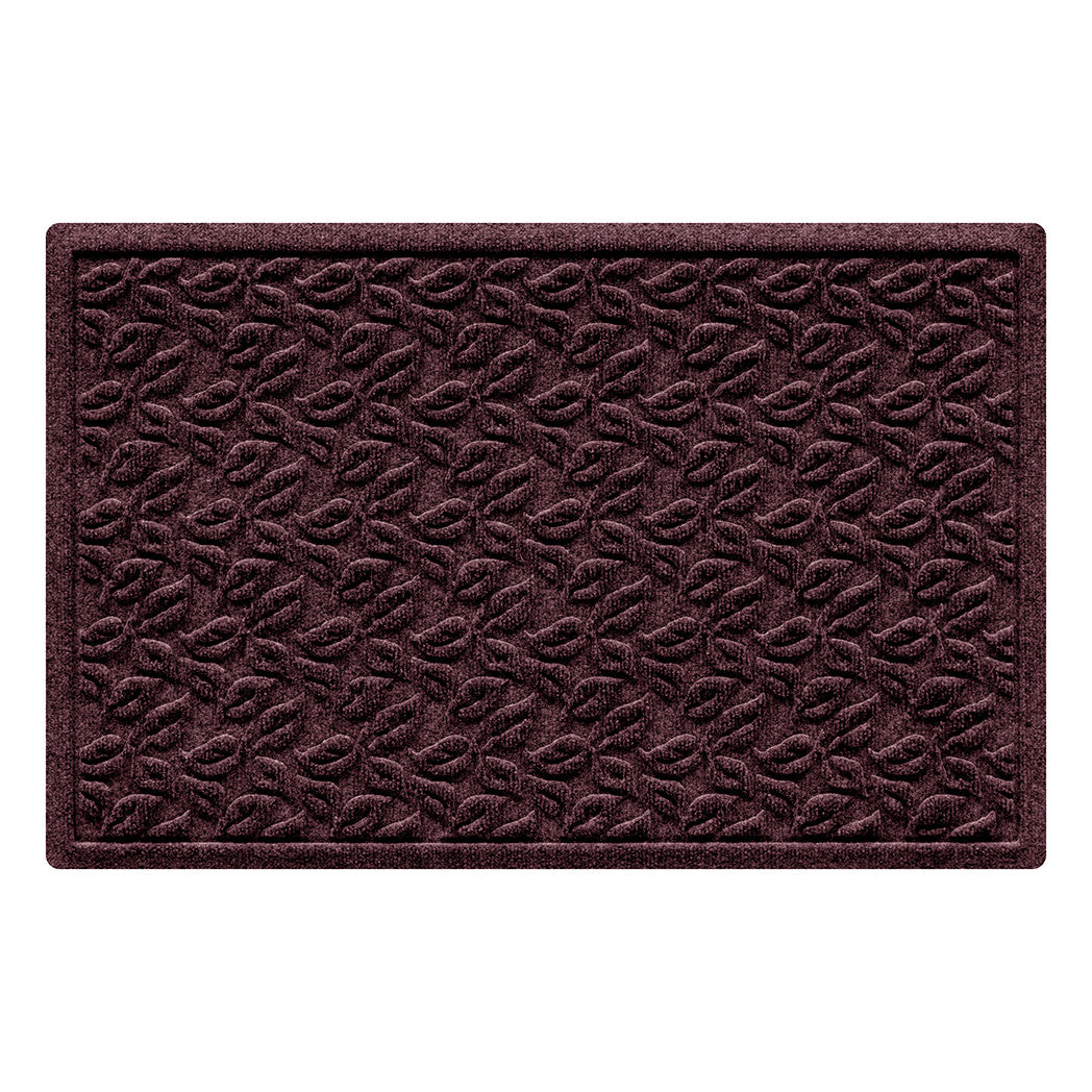Deep wine red doormat with a bi-level doormat made of leafy pattern