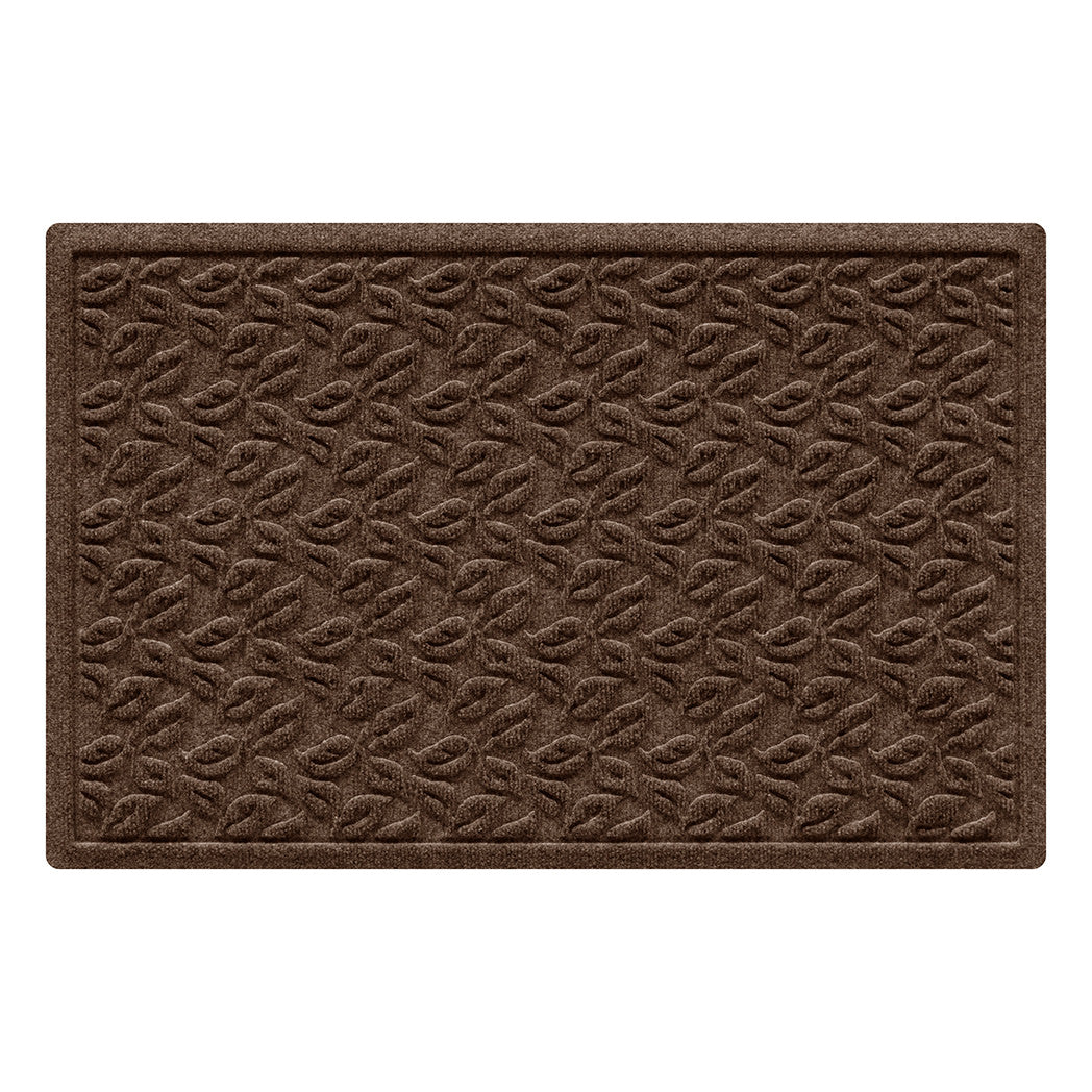 Brown WaterHog doormat with a leafy textured pattern on a white background