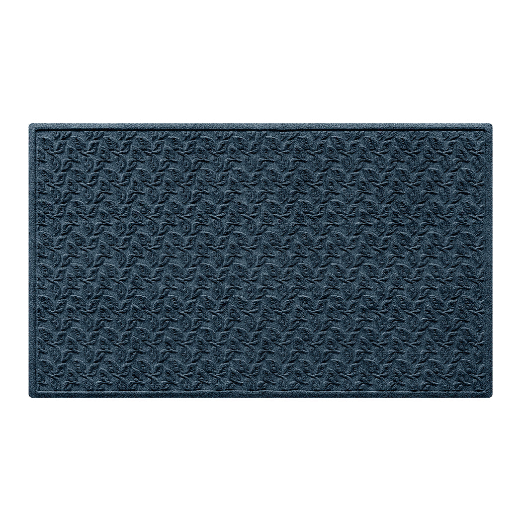 Deep navy 3x5 doormat with a modern dogwood leaf raised pattern for dirt trapping
