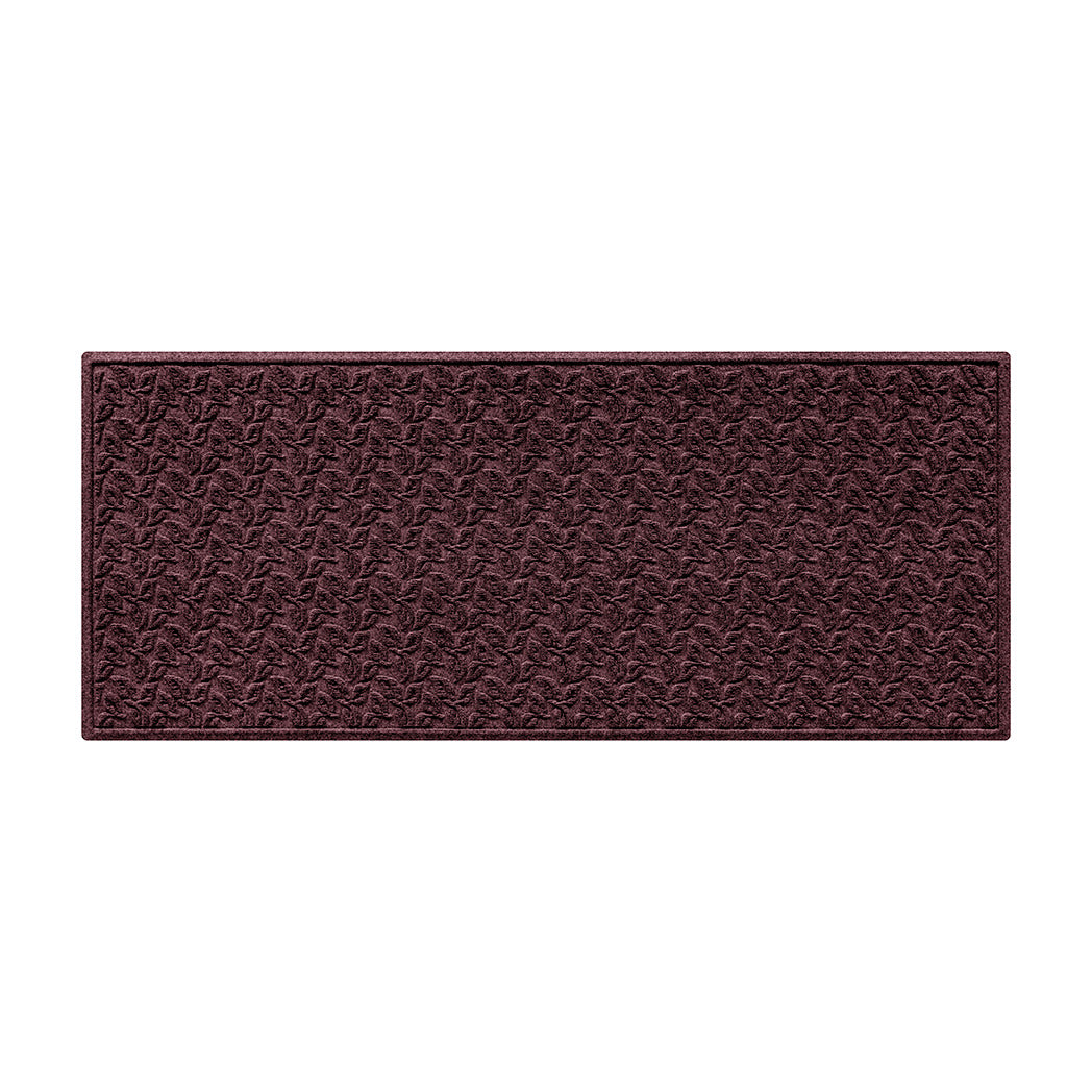 Wine colored medium runner with dogwood leaf pattern with stain-resistant surface on a white background