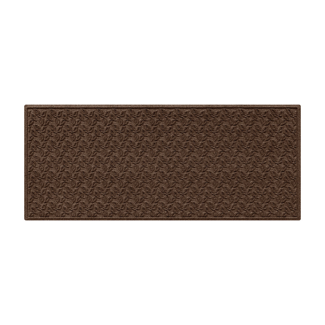 Leaf patterned dark brown runner doormat with bi-level surface