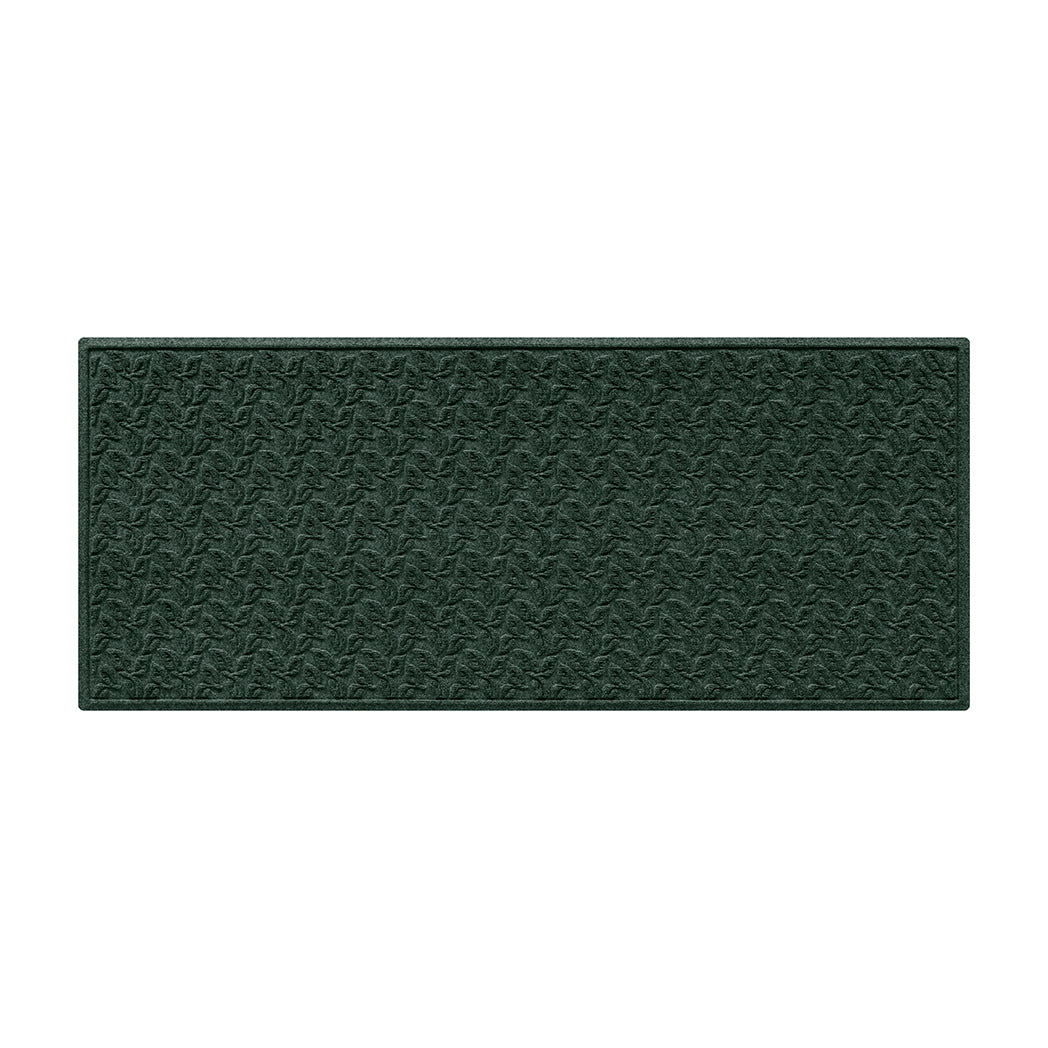 Evergreen outdoor runner doormat with textured bi-level surface and leaf pattern