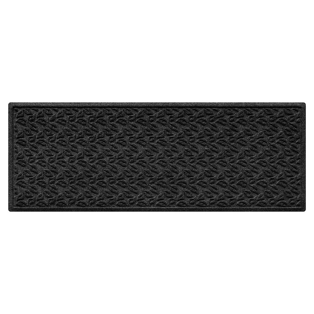 Charcoal bi-level runner doormat with a textured leaf pattern on a white background