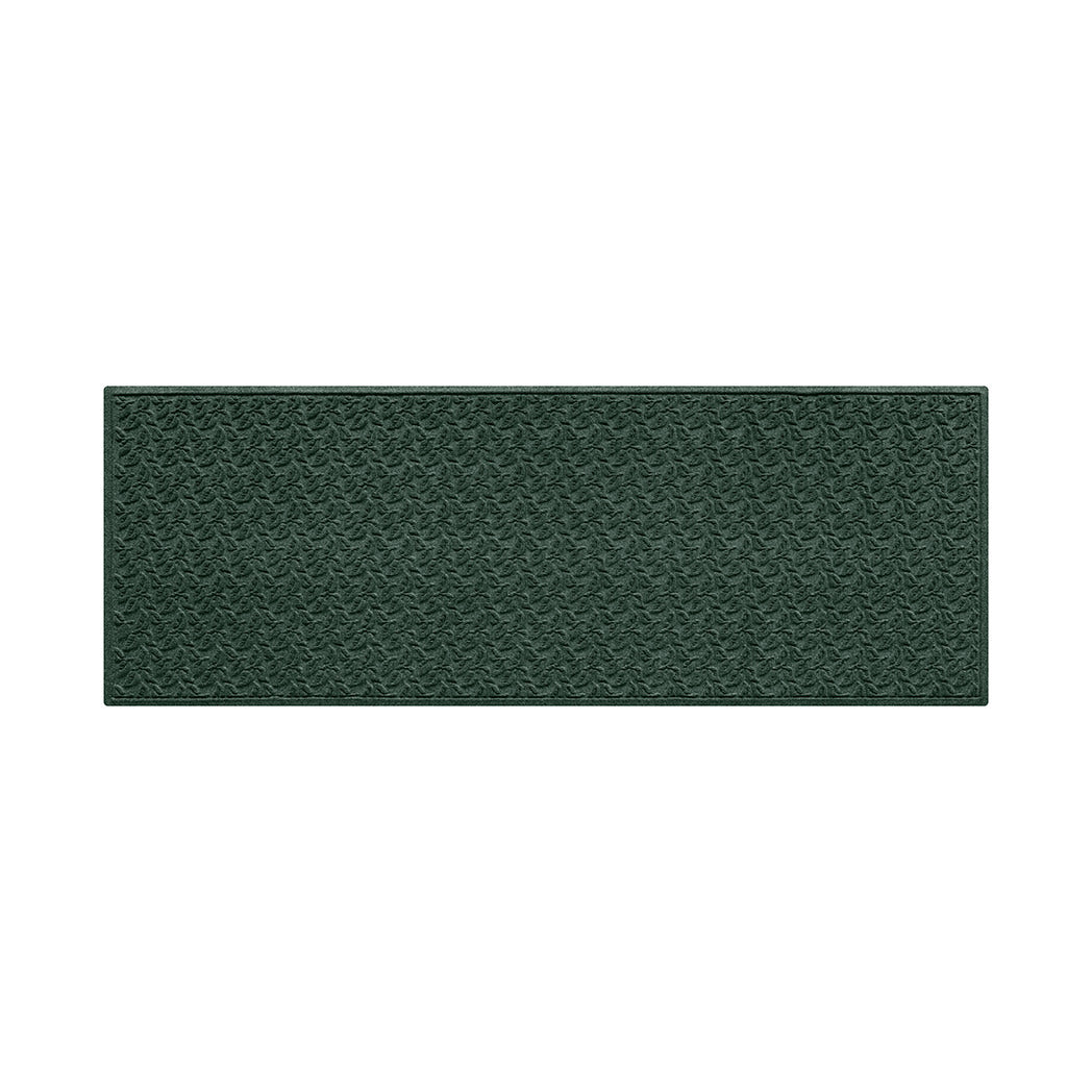 Evergreen all-weather runner doormat with a repetitive dogwood leaf pattern on a white background