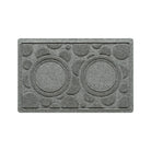 A 18x27 WaterHog Dots bowl mat overhead, in a light grey surface and durable rubber backing.