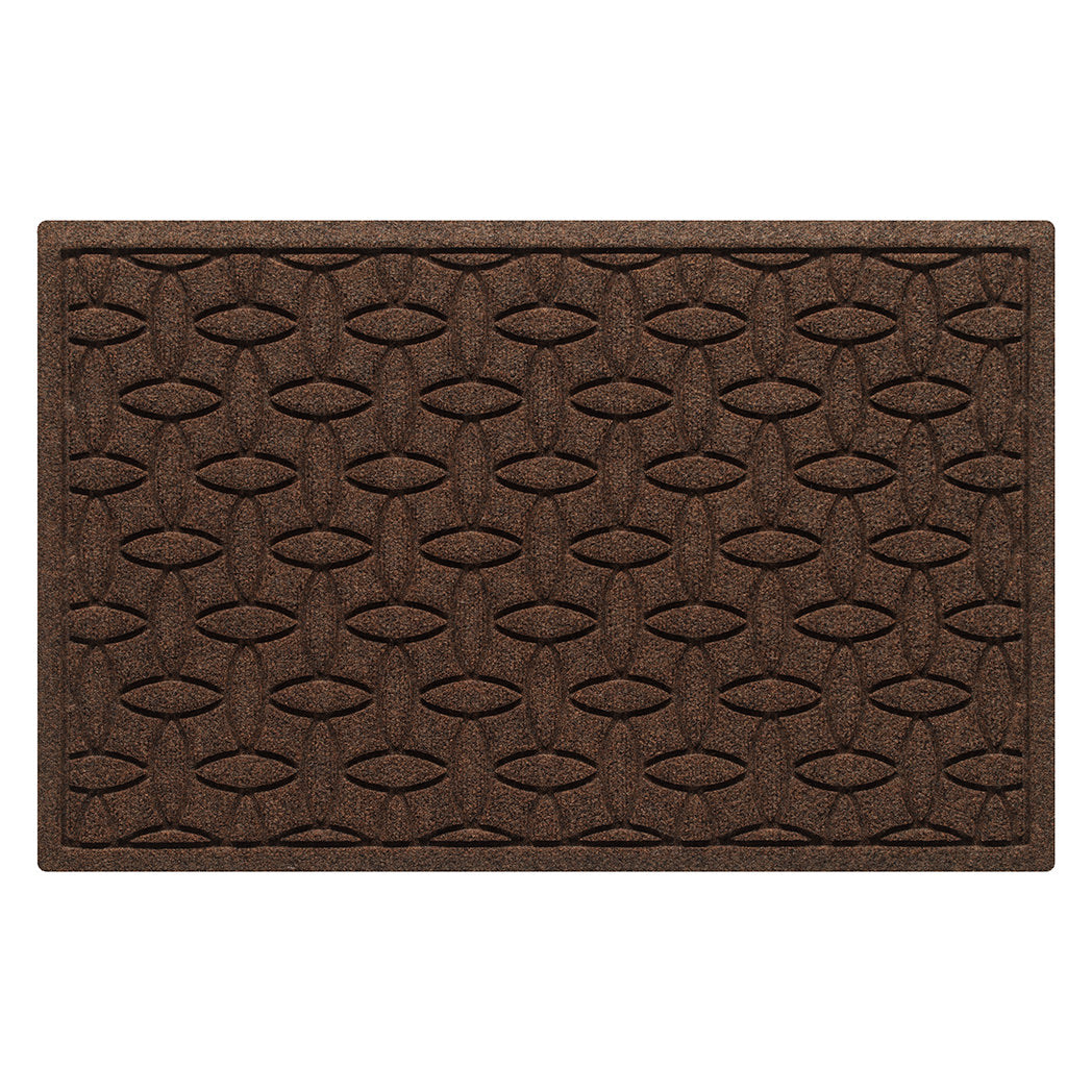Authentic WaterHog 2x3 outdoor doormat in a dark earthy brown interlocking elliptical, bi-level design.