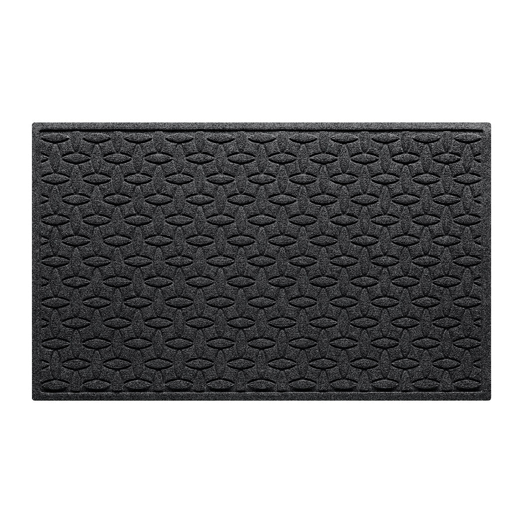 WaterHog 3x5 indoor/outdoor modern door mat with a deep grey interlocking elliptical design, and durable rubber backing.