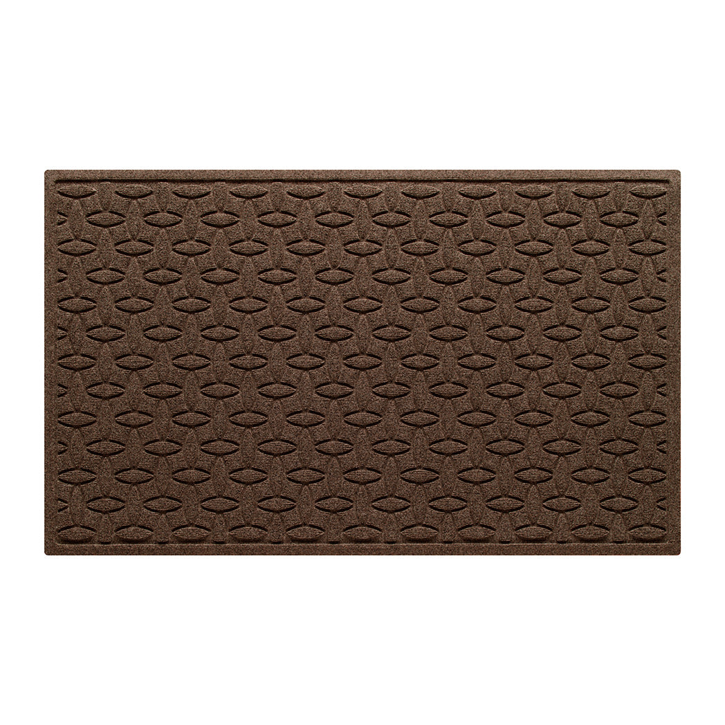 Authentic WaterHog 3x5 outdoor doormat in a dark earthy brown interlocking elliptical design, and durable rubber backing.