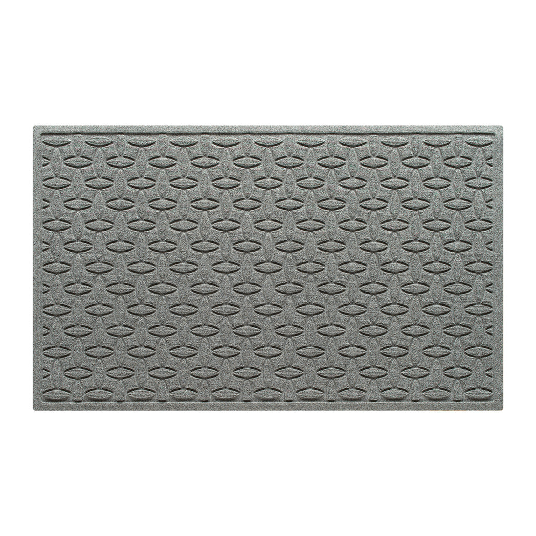 WaterHog 3x5 indoor/outdoor luxury doormat in a light grey interlocking elliptical pattern with an eco-friendly, durable surface.