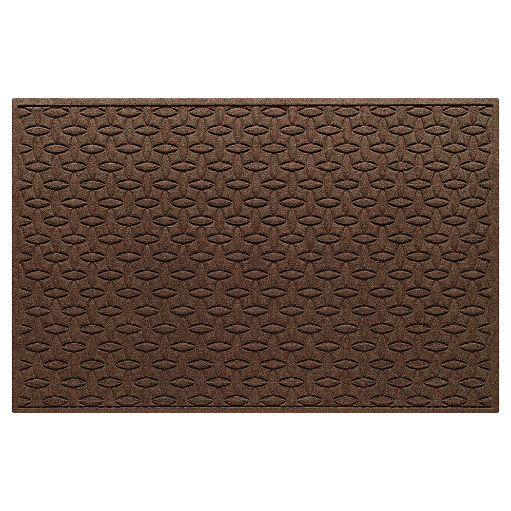 Authentic WaterHog 4x6 outdoor doormat in a dark earthy brown interlocking elliptical pattern.