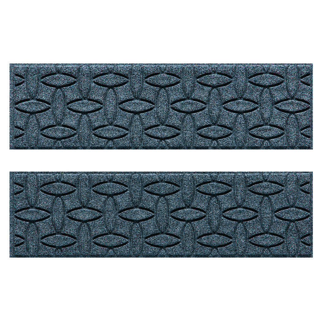 Quality WaterHog outdoor stair treads with a relaxed blue interlocking elliptical and fade-resistant, rugged surface.