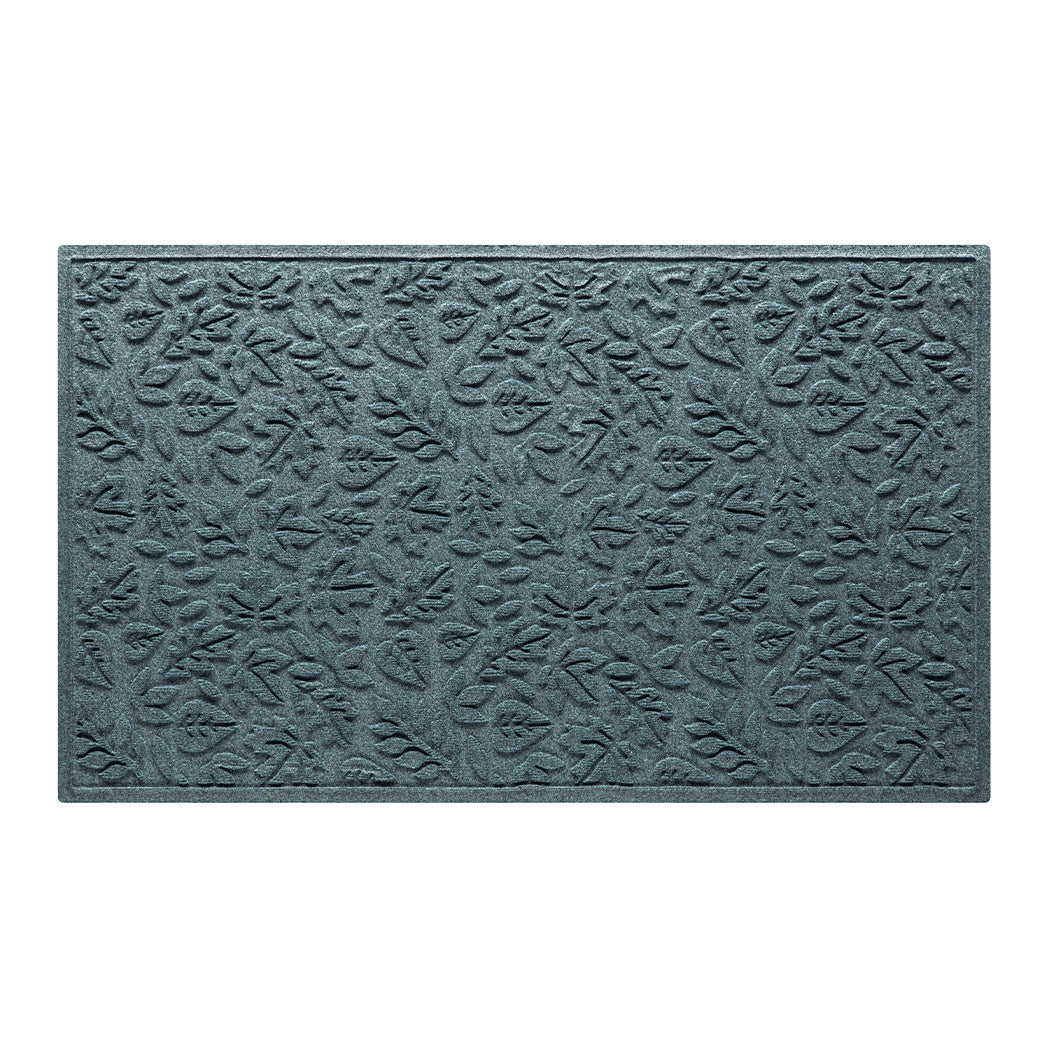 Fall Day WaterHog 3x5 front doormat in a light blue/grey fallen leaves design.