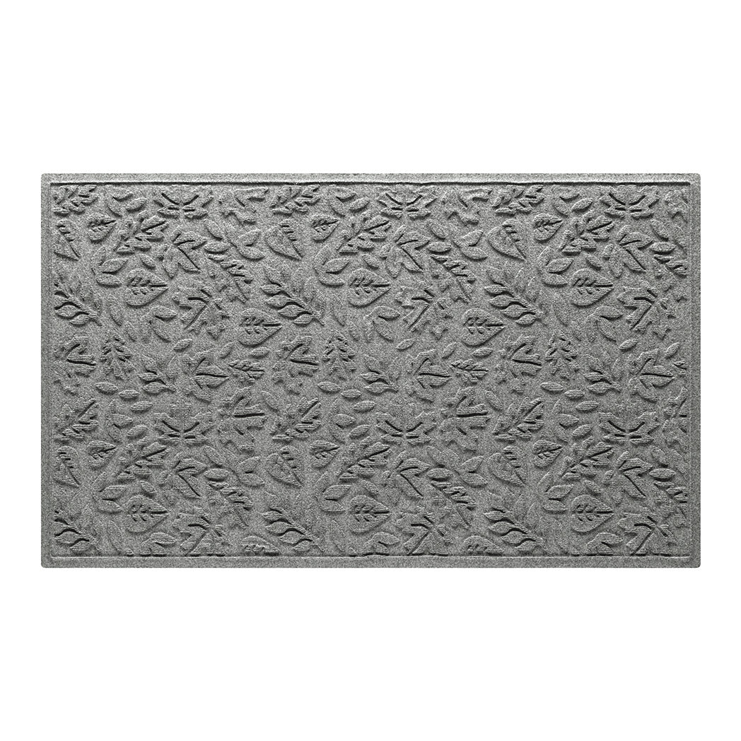 WaterHog 3x5, large indoor/outdoor doormat in a light grey surface and fallen leaves pattern.