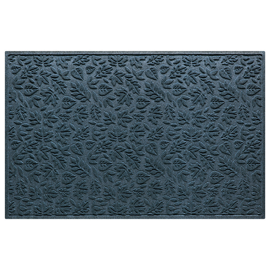 Quality WaterHog 4x6 indoor/outdoor door mat with a relaxed blue fallen leaves design; an American-made mat.