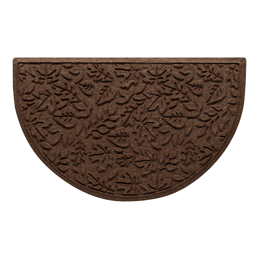 Fall Day WaterHog luxury half-round doormat in a dark earthy brown fallen leaves, design.