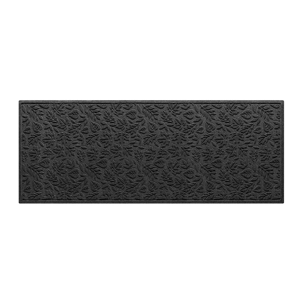 WaterHog large doormat runner shown in black with a textured leaf pattern on a white background.