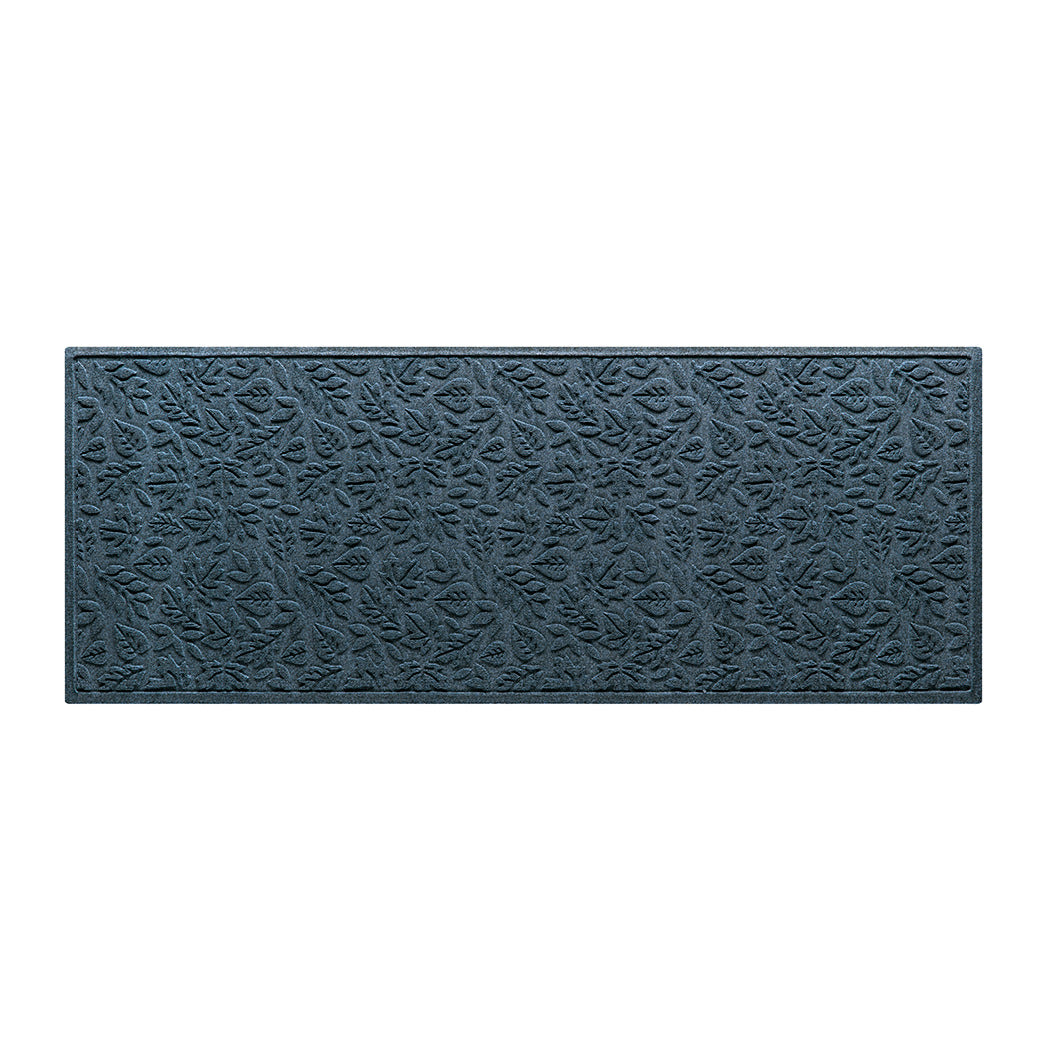 WaterHog large doormat runner shown in blue with a textured leaf pattern on a white background.