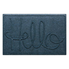 A WaterHog Hello front door mat in a navy color with an elevated design that spells hello.