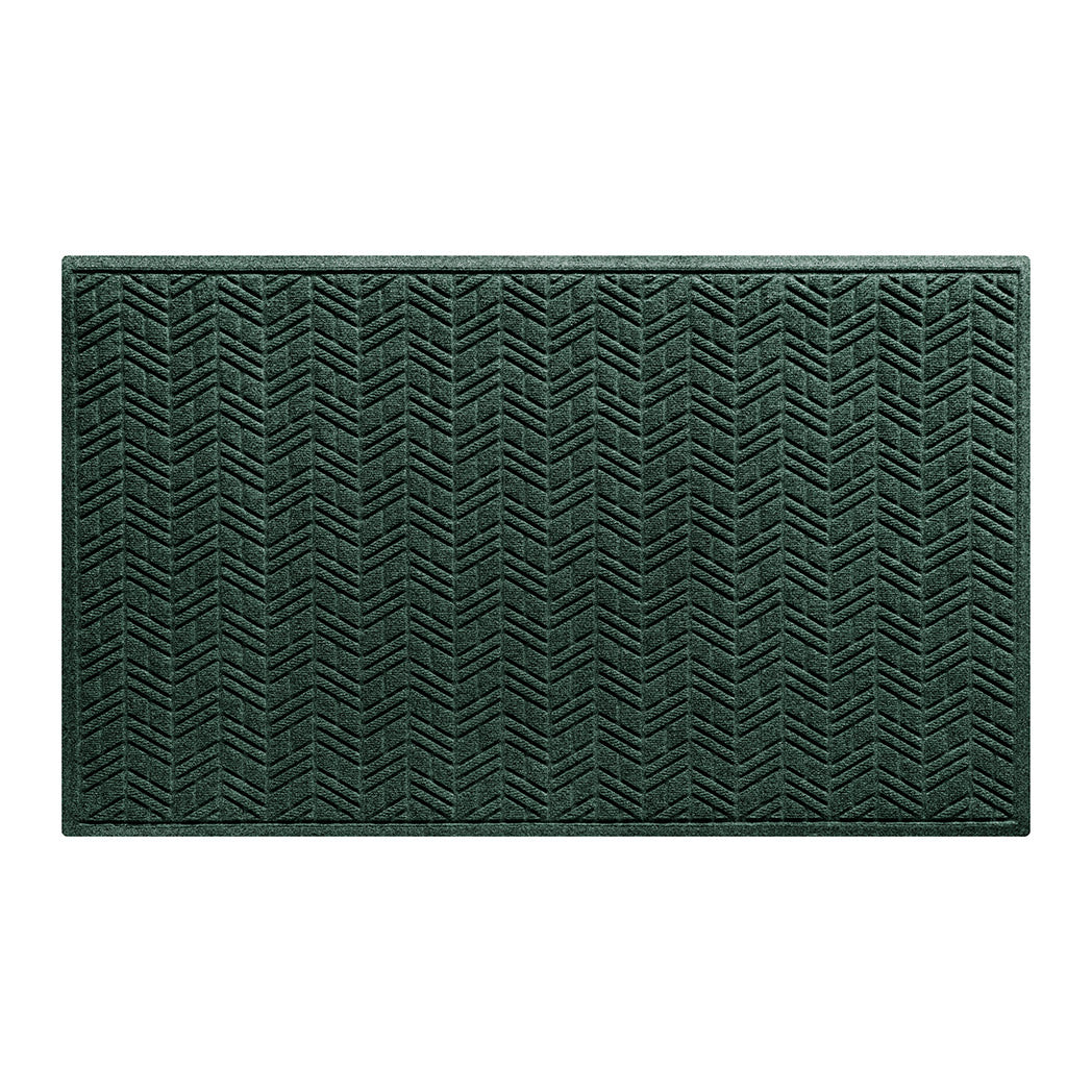 A durable WaterHog 3x5 indoor/outdoor door mat with a deep green chevron-like pattern, an American-made mat.