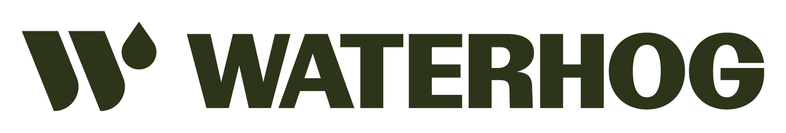 WaterHog's horizontal logo in the color light olive on a transparent background