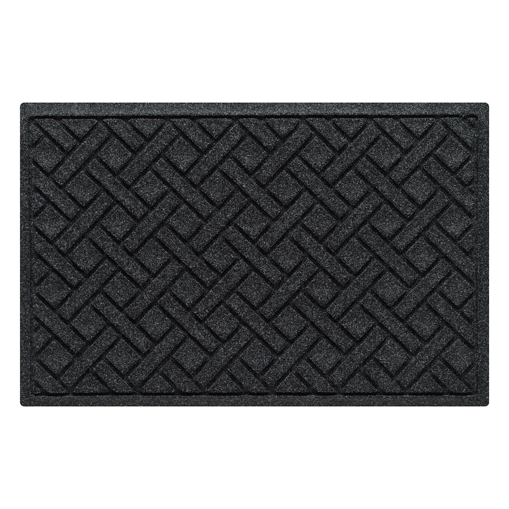 Overhead of a WaterHog 2x3 indoor/outdoor modern door mat with a deep grey eco-friendly surface.
