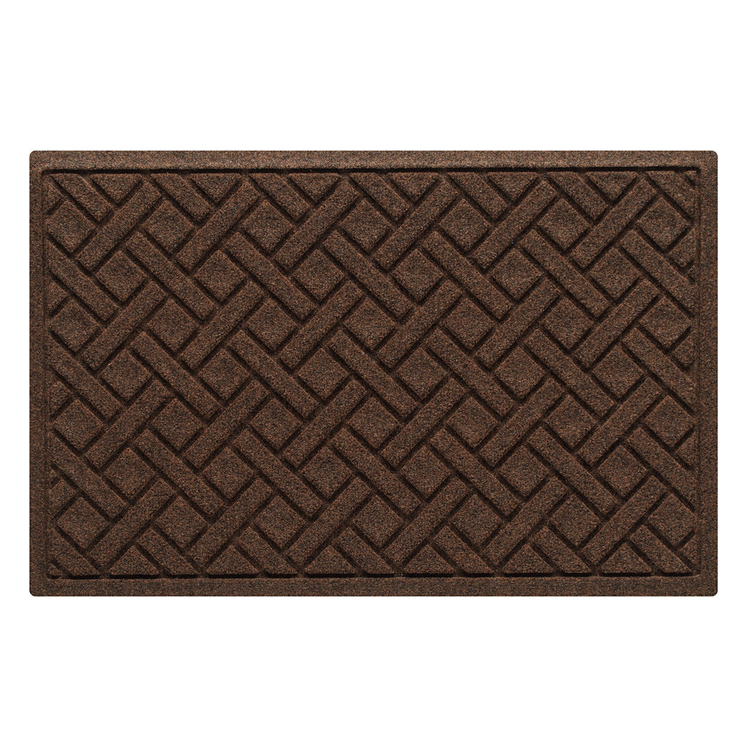 Authentic WaterHog 2x3 outdoor doormat in a dark earthy brown interwoven diagonal lines, bi-level design.