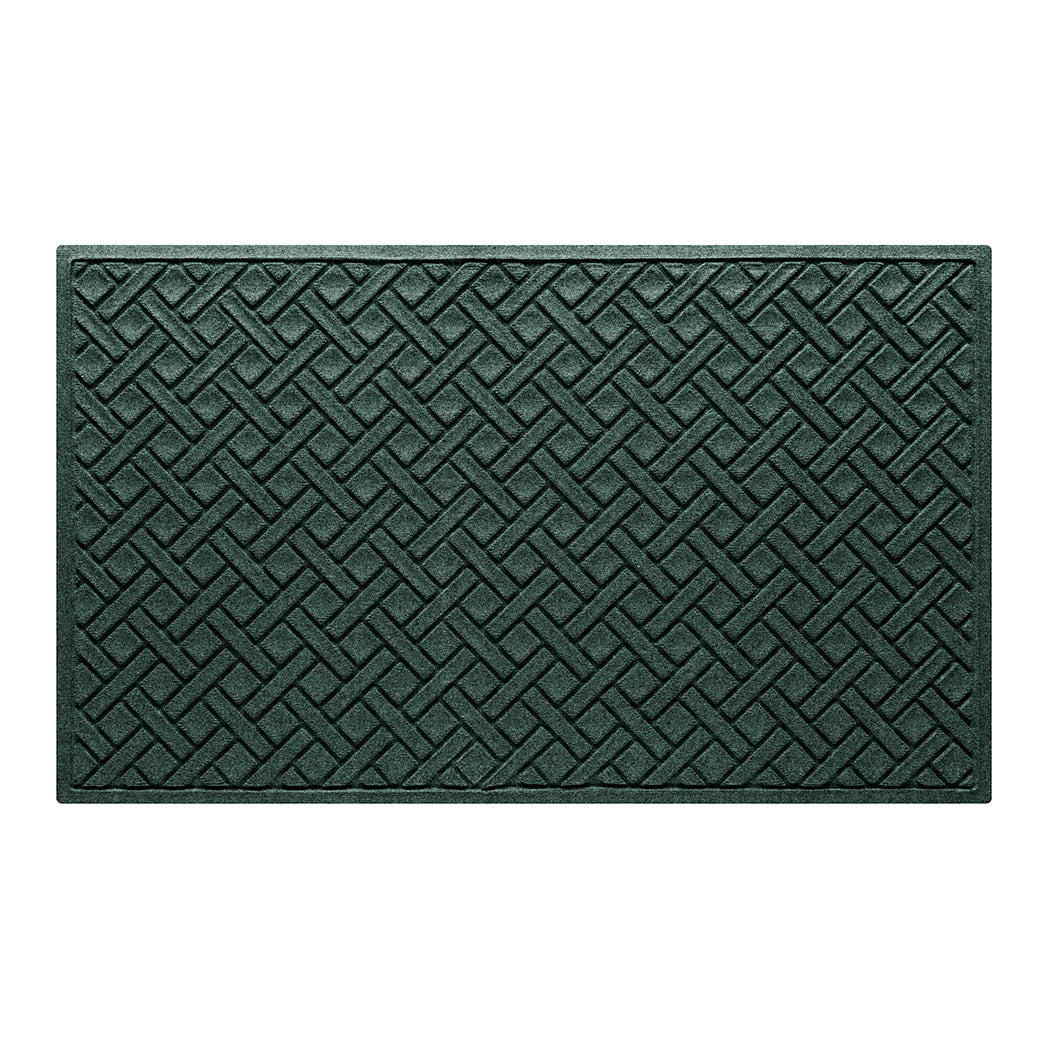 A Lattice WaterHog large outdoor door mat with a deep green surface, and durable rubber backing.