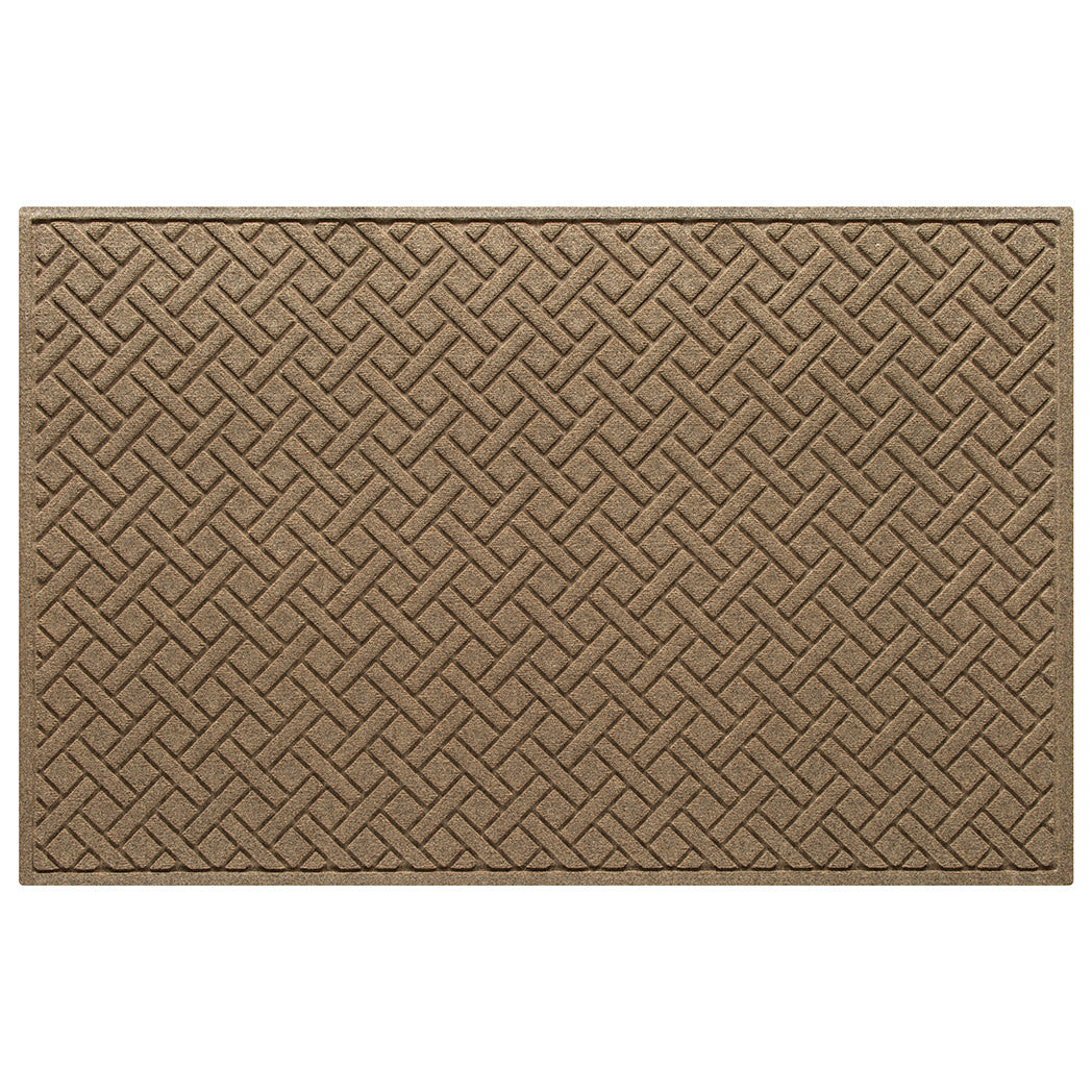 An OG WaterHog 4x6 indoor/outdoor doormat in a light tan eco-friendly surface.